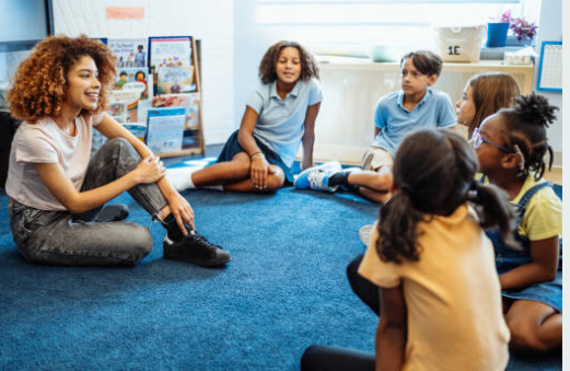 Students and a mentor in a classroom circle